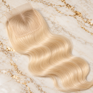 Styled illustration of blonde closure hair extensions