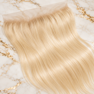 Styled illustration of blonde frontal hair extensions