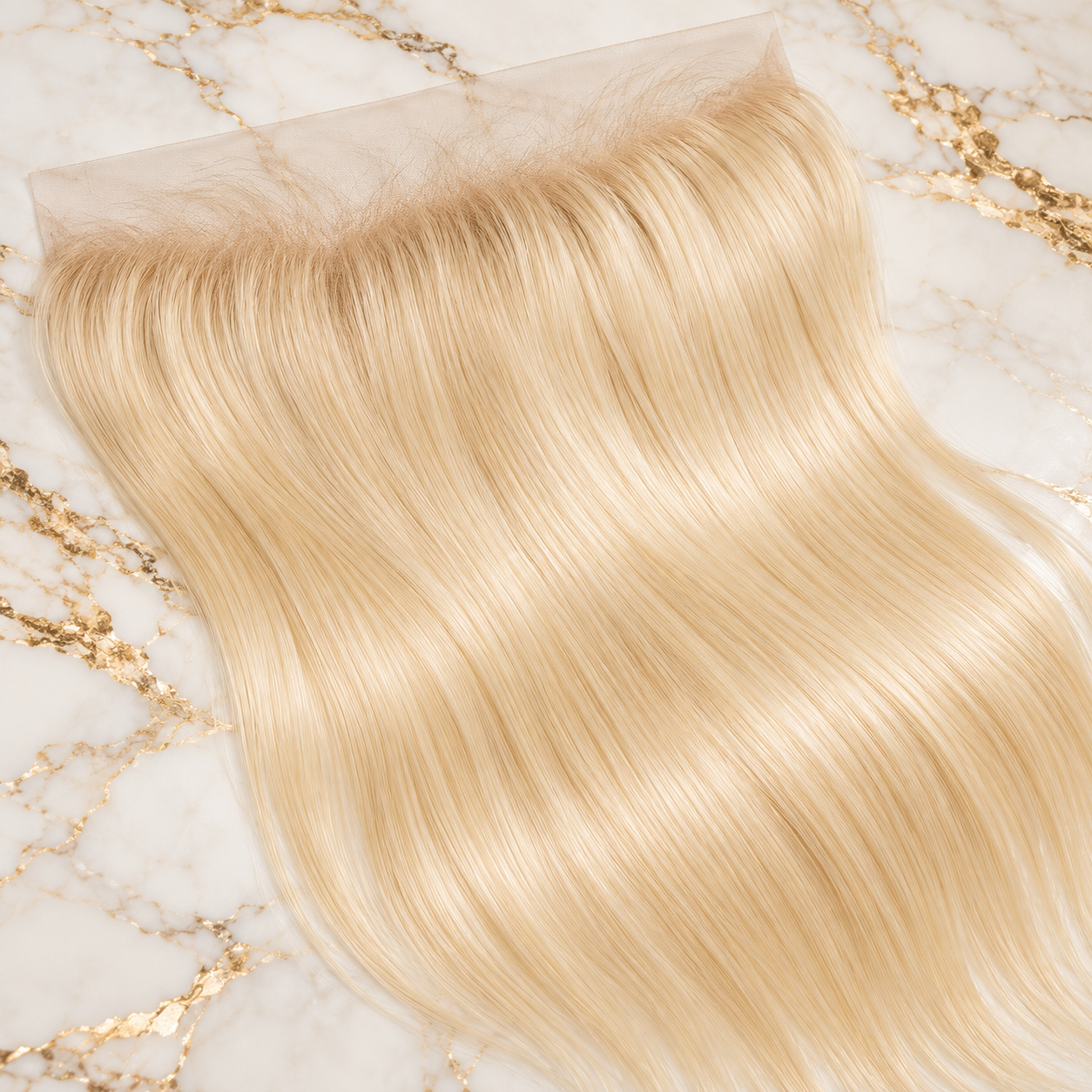 Styled illustration of blonde frontal hair extensions