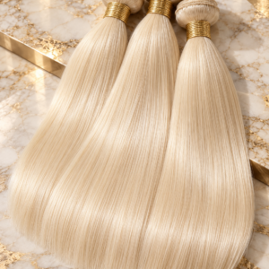 Styled illustration of blonde straight hair extensions