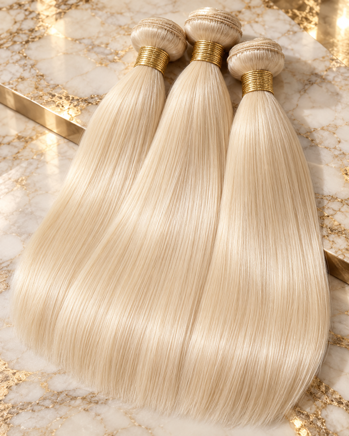 Styled illustration of blonde straight hair extensions