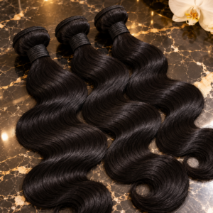 Styled illustration of body wave hair extensions