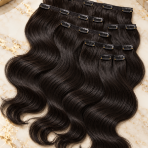 Styled illustration of clip ins hair extensions