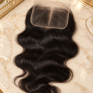 Styled illustration of closure hair extensions