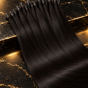 Styled illustration of k tips hair extensions