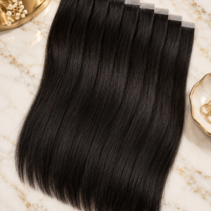 Styled illustration of tape ins hair extensions